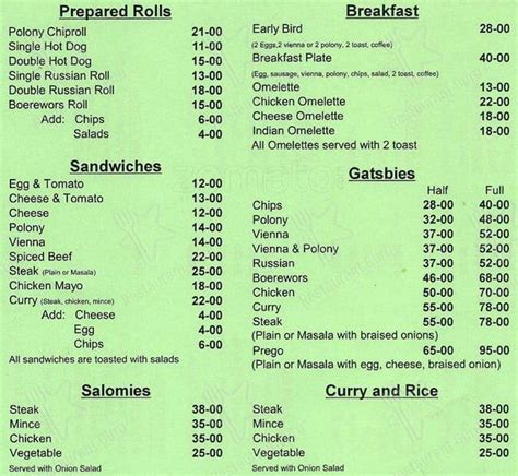 Menu at Cape Town Fisheries restaurant, Cape Town, 101 Plein Street