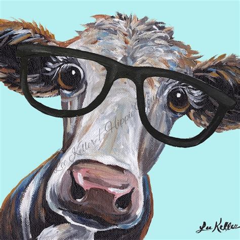 Funny Cow With Glasses. Cow Art Print From Original Cow | Etsy