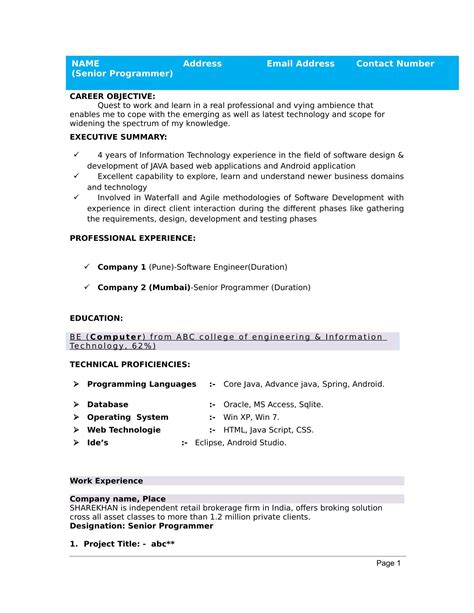 24++ About me resume examples for freshers For Your Application