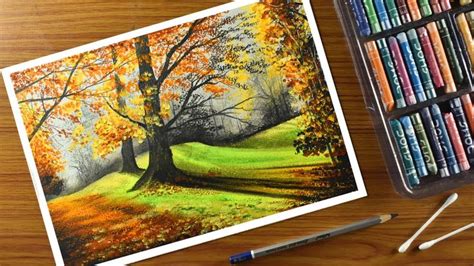 Oil pastel scenery / Step by step tree landscape oil pastel Drawing for ... | Pastel drawing ...
