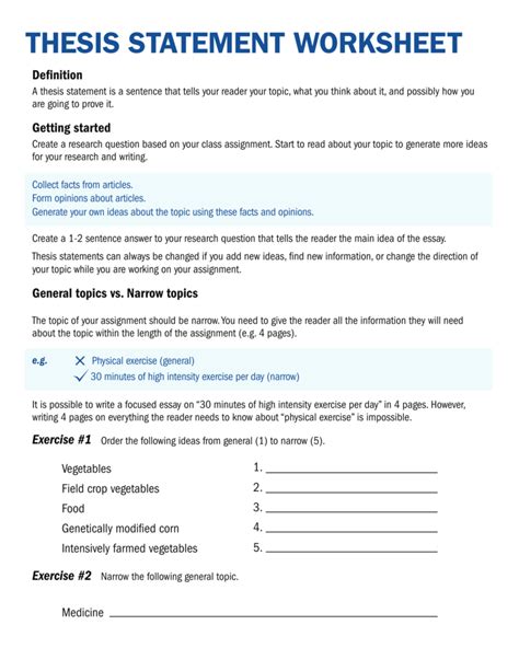 Thesis Statement Practice Worksheet - Wordworksheet.com