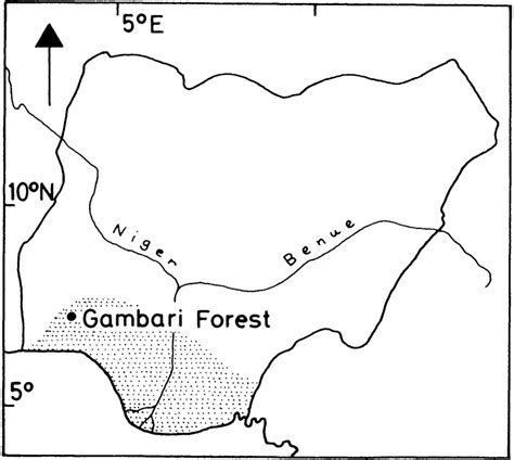 -Map of Nigeria to show the position of Gambari Forest. The shadeù area ...