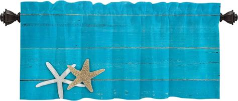 Batmerry Teal Blue Nautical Starfish Valance Curtains,Sand Border Window Treatment Kitchen ...