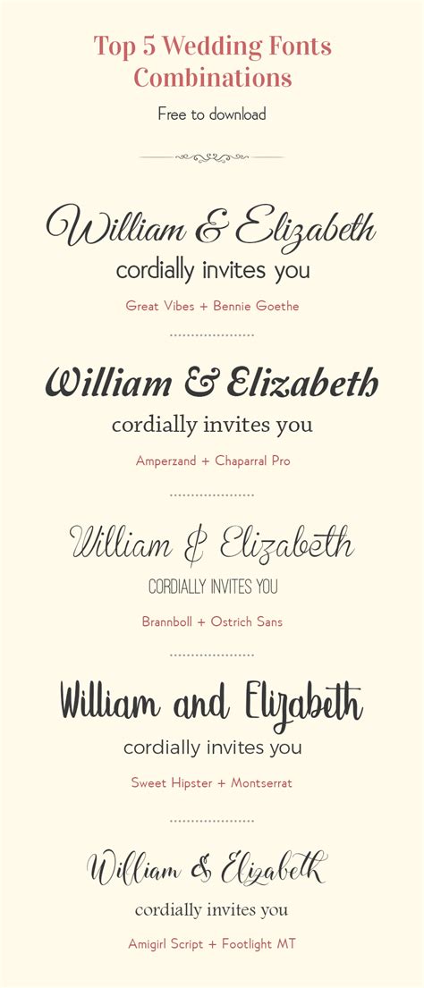 TOP 5 WEDDING FONT COMBINATIONS | Free wedding fonts, Wedding fonts combinations, Wedding ...