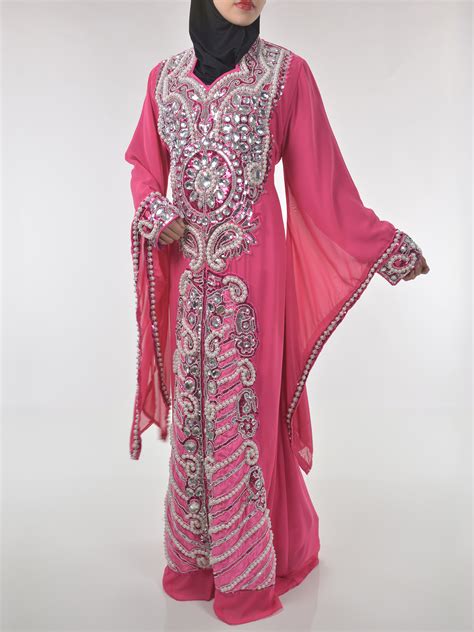 Pink Beaded Sequins Pearled Syrian Abaya | AB698 » Alhannah Islamic ...