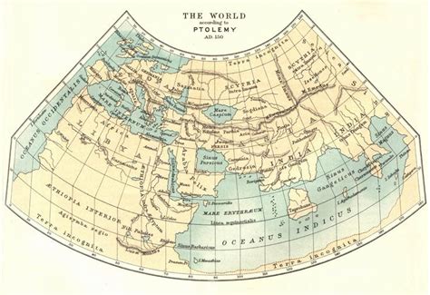 Map showing the World according to Ptolemy, A.D. 150. | Map, Old maps ...