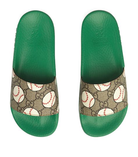 Gucci Kids green Canvas Monogram Baseball Slides | Harrods UK