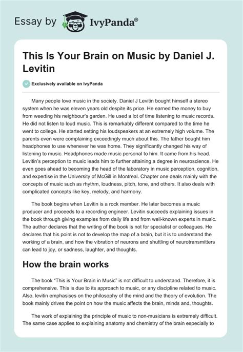 This Is Your Brain on Music by Daniel J. Levitin - 820 Words | Book Review Example