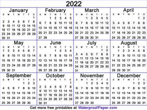 2022 mini calendar printable - divajord