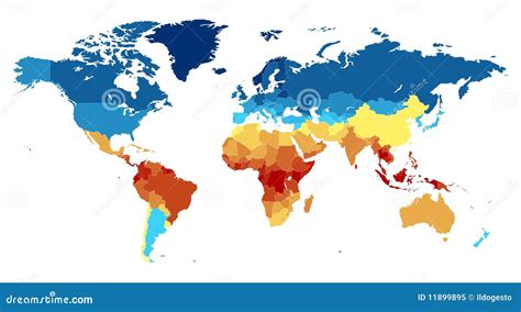 World Map With Countries Colored From Equator Cartoon Vector ...