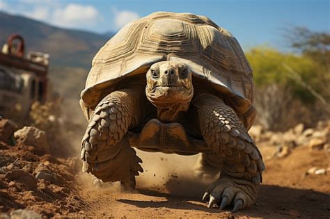 Premium AI Image | Slow and steady tortoise prevails as the hare lags ...