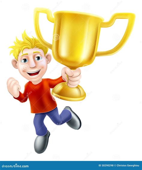 Cartoon Man and Winners Trophy Stock Vector - Illustration of leaping ...