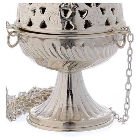 Nickel-plated brass thurible with perforated decoration | online sales on HOLYART.com