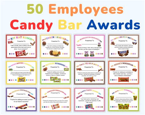 Employee Candy Bar Awards Certificates Printable Candy Bar - Etsy Australia