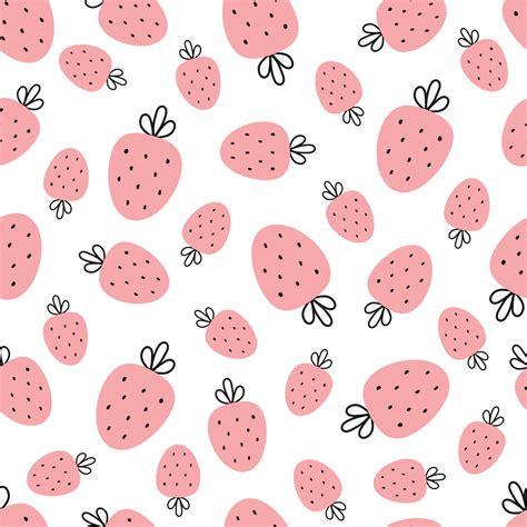 Baby seamless pattern pink strawberries on white background Cute hand draw design in cartoon ...