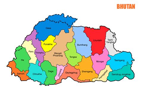 Map of Bhutan with district names. | Clipart Nepal