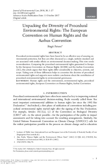 (PDF) Unpacking the Diversity of Procedural Environmental Rights: The European Convention on ...