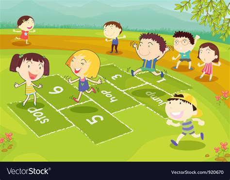 Young friends playing hopscotch Royalty Free Vector Image