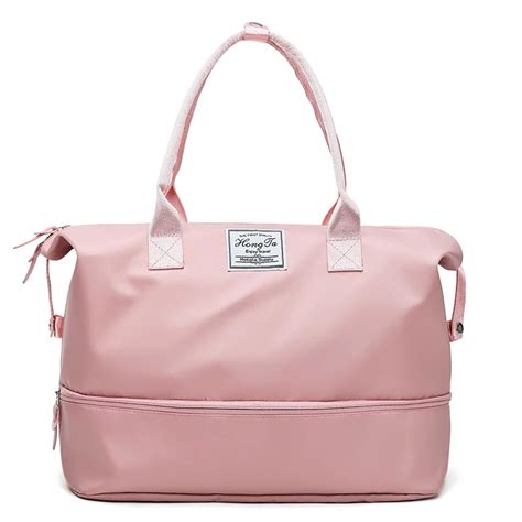 High Quality Waterproof Travel Bag Women Pink Duffel Bags Portable Weekend Bag Double Layer ...