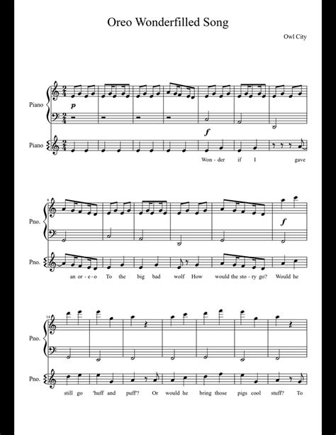 Oreo Wonderfilled Song sheet music download free in PDF or MIDI