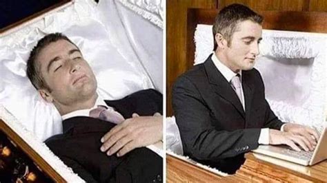 Deceased Man in Coffin Typing on a Laptop | Know Your Meme