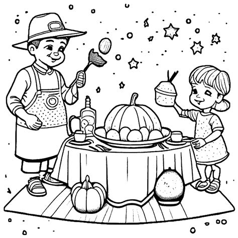 Thanksgiving Dinner Table Coloring Page · Creative Fabrica