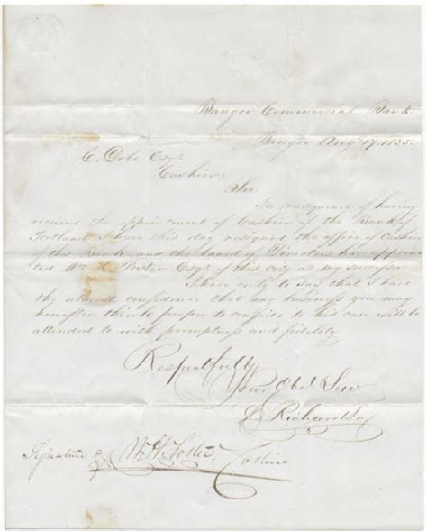 Heirlooms Reunited: 1835 Letter from E. Richardson, Cashier at Bangor Commercial Bank, Bangor ...