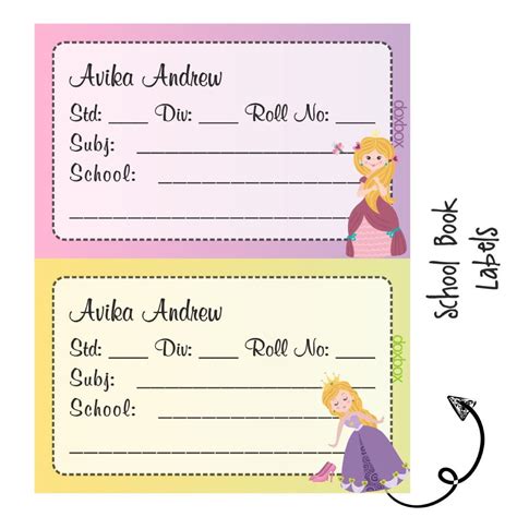 School Book Labels-Cute Princess