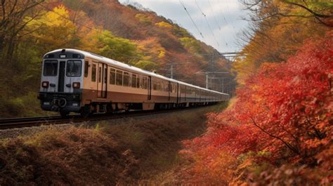 Autumn Train On Japanese River Background, Autumn Leaves On The Kisuki ...