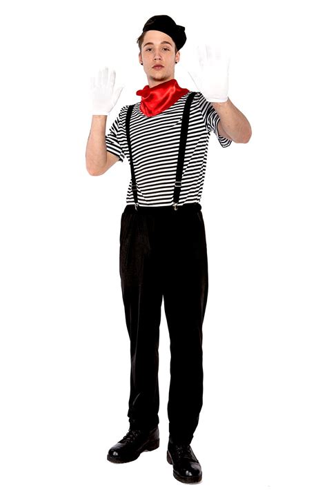 Mens Mesmerizing Mime Costume French Artist Clown Circus Fancy Dress Outfits - Circus & Crowns ...