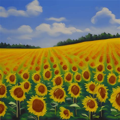 Sunflower Field Painting Graphic · Creative Fabrica