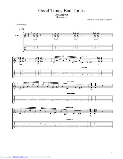 Good Times Bad Times guitar pro tab by Led Zeppelin @ musicnoteslib.com