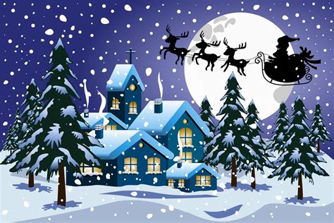 Cartoon snowy Christmas night scene - Download Free Vectors, Clipart Graphics & Vector Art