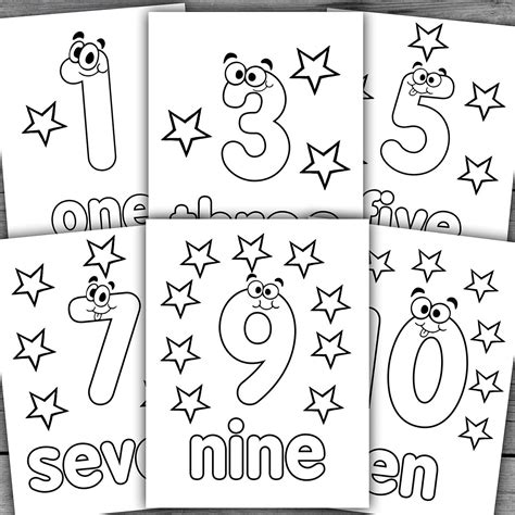 1 10 Numbers Printable Coloring Page Worksheets for Preschool ...