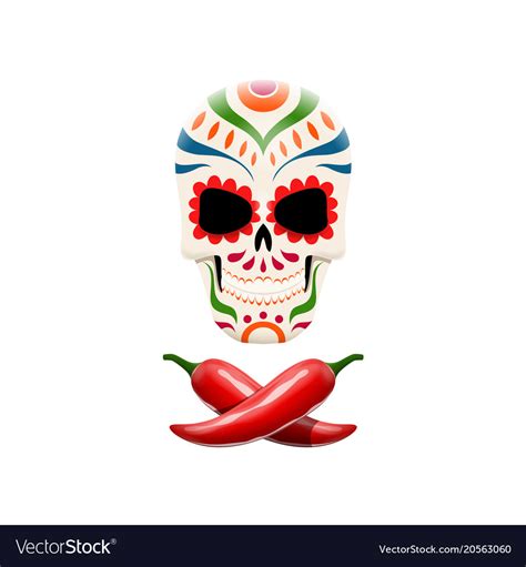 Decorated sugar skull and crossed chili peppers Vector Image