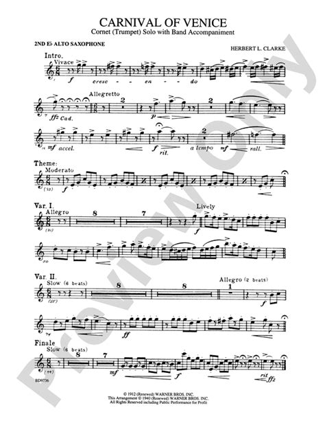 Carnival of Venice (Cornet (Trumpet) Solo with Band Accompaniment): 2nd E-flat Alto Saxophone ...