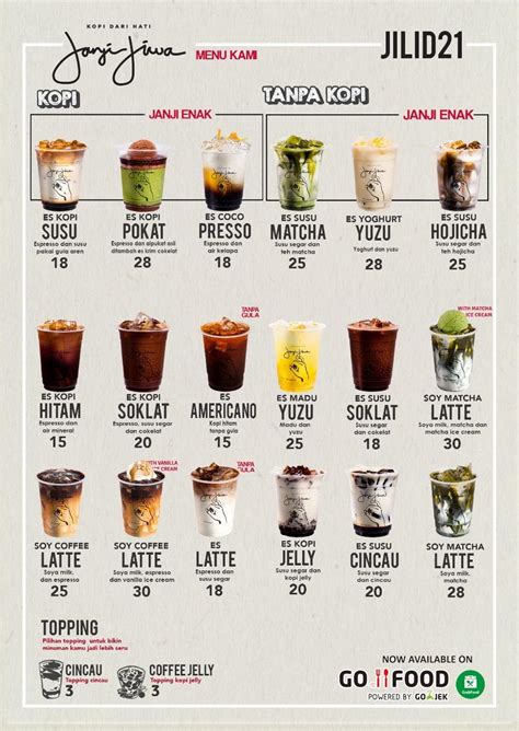 Menu at Janji Jiwa & Jiwa Toast PX Pavilion Jilid 21, West Jakarta