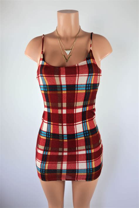 Checkered Past Dress - Red and Ivory plaid bodycon dress.