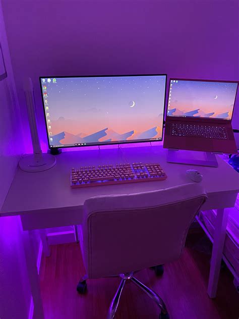 My pink and purple set up! Any thoughts? Gaming Desk Setup, Computer ...