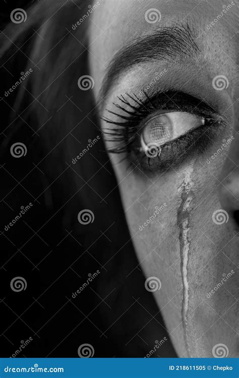 Face of Crying Woman with Tears. Close Up, Black and White Stock Image ...