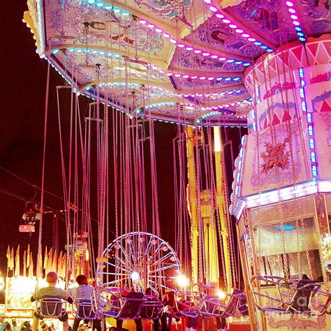 Pink Carnival Festival Ferris Wheel Night Ride - Carnival Rides - Night Light Carnival Art ...