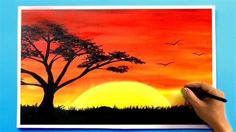 Twilight Sunset scenery Drawing How to Draw with oil pastels - YouTube