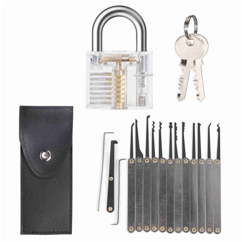 12 Piece Lock Pick Set (Metal handles) - Including Transparent Padlock ...