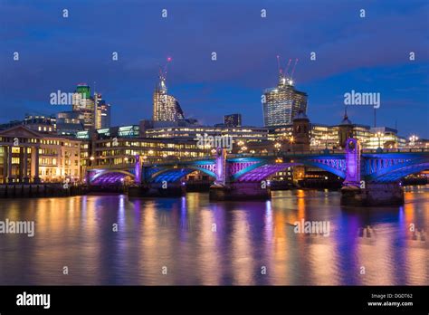 City of London and Southwark Bridge at night Stock Photo - Alamy