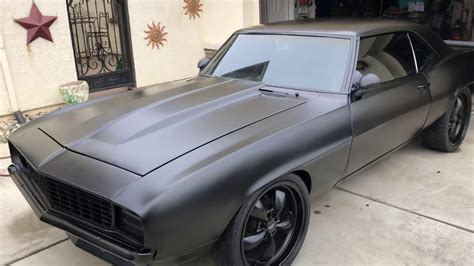 1969 Chevy Camaro satin Matt black paint. 20’ inch rims. Muscle car murdered out all black - YouTube