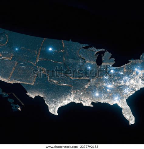 Satellite View Usa Map Night Showing AI-generated image 2372792153 ...