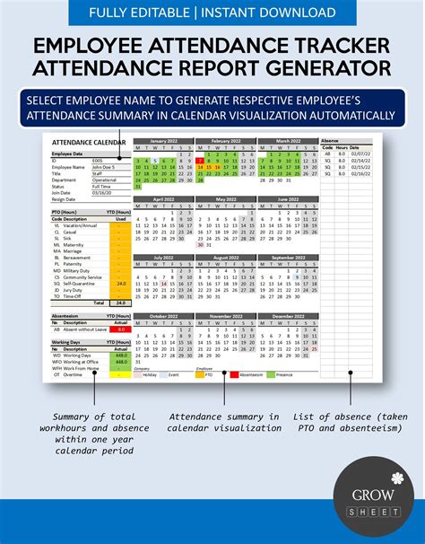 Employee Attendance Tracker and Report Generator Leave Planner & Tracker Monthly Report XL ...