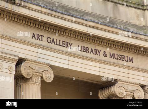 Bolton Art Gallery, Library and Museum sign above the main entrance on Le Mans Crescent Stock ...