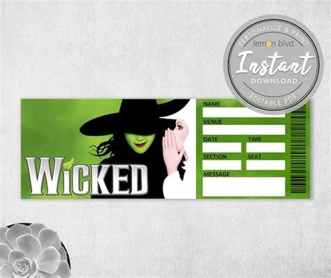 Wicked Ticket Printable Surprise Gift Reveal Broadway | Etsy UK