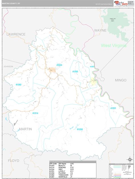 Martin County, KY Wall Map Premium Style by MarketMAPS